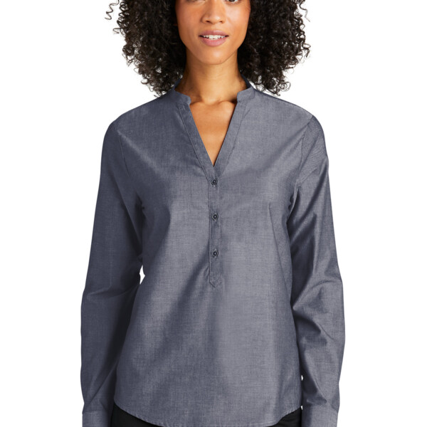 DP Ladies Long Sleeve Chambray Easy Care Shirt Thumbnail